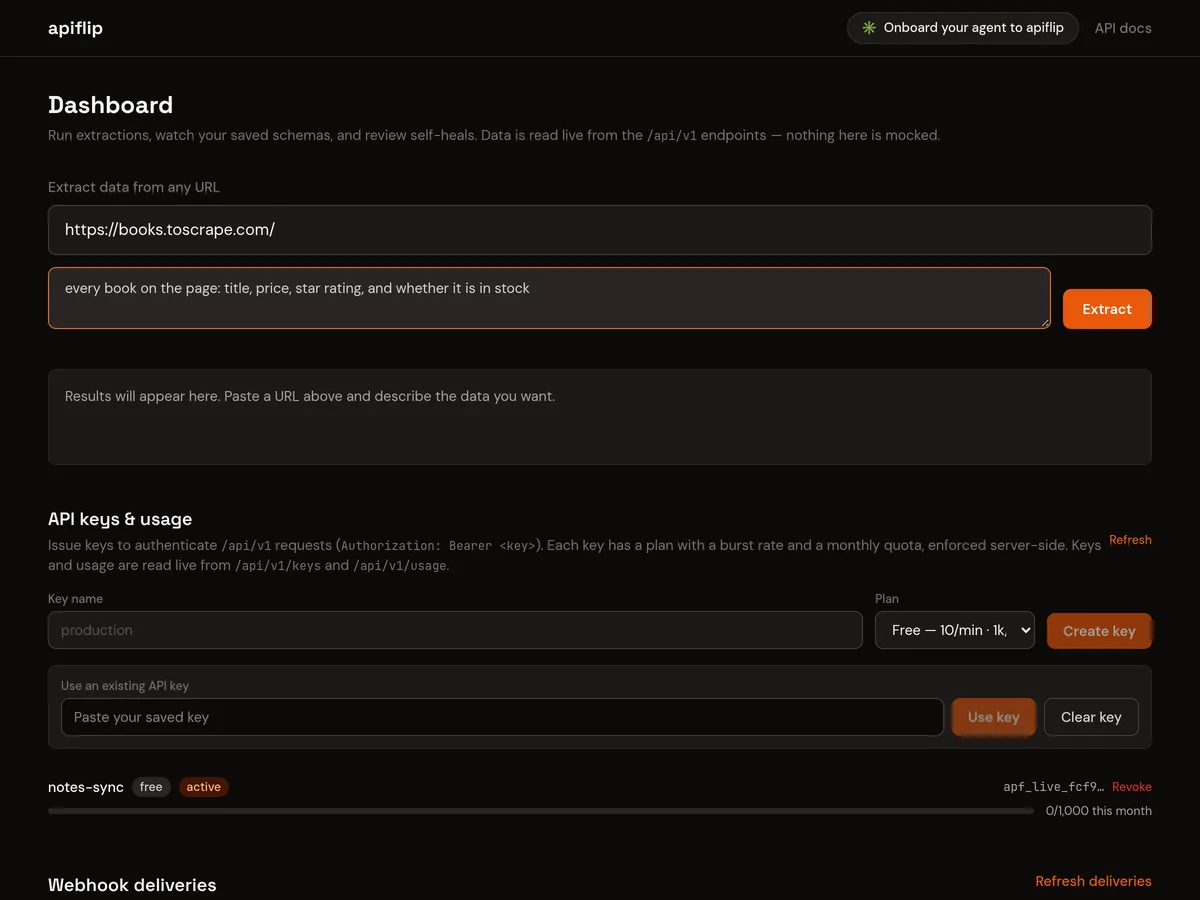 The same dashboard in dark mode.